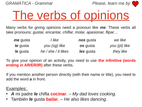 Verbs of Opinion - Grammar Work