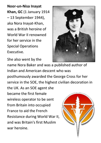 Noor-un-Nisa Inayat Khan SOE Handout