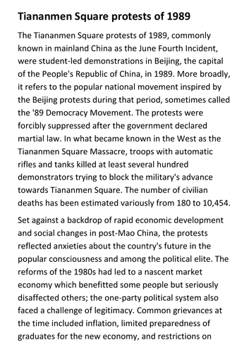 Tiananmen Square protests of 1989 Handout