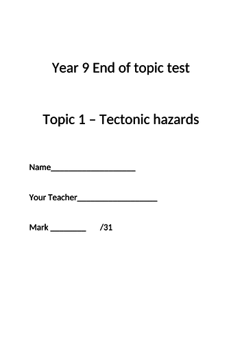 Tectonics Assessment and Mark scheme - AQA GCSE