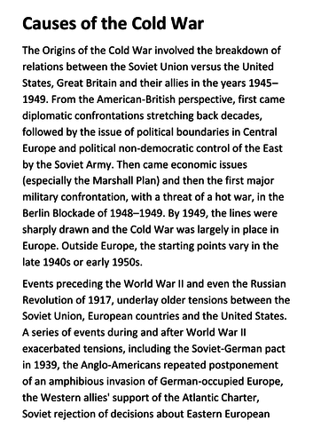 Causes of the Cold War Handout
