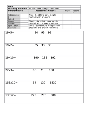 Using related multiplication facts - Year 2 - Greater Depth