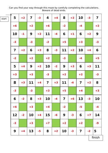subtraction maze worksheet