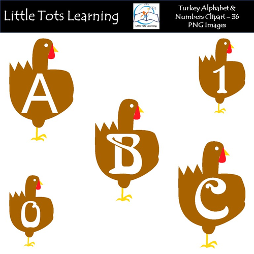 Thanksgiving Turkey Alphabet & Numbers Clip Art - Alphabet Letters & Numbers - Commercial Use