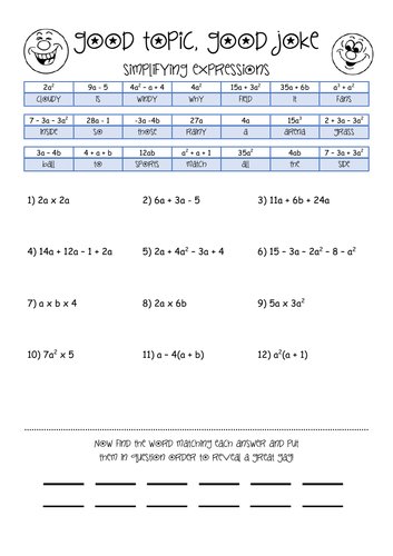 Simplify the expressions collect a joke