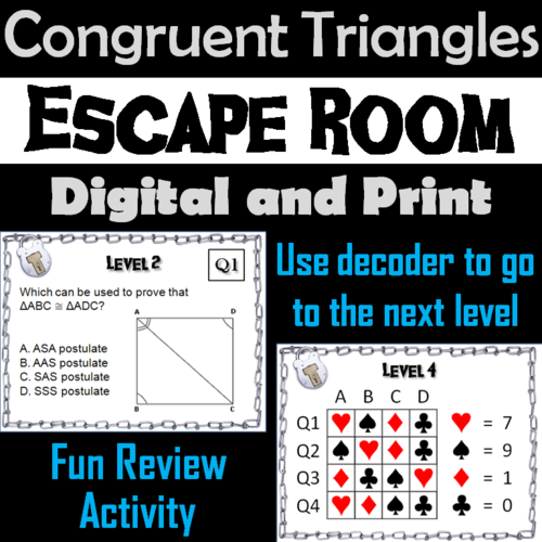 Congruent Triangles Escape Room (SSS, SAS, ASA, AAS)