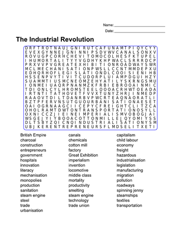 Word Search: The Industrial Revolution