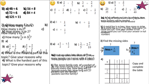 Dividing Fractions Differentiated Worksheet