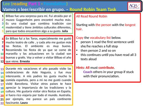 AQA GCSE Spanish - Reading Section B (Foundation) answer strategy / Aste Nagusia