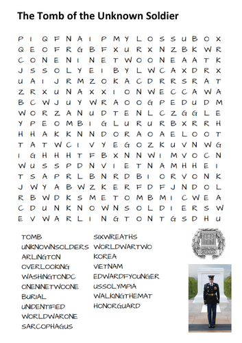 The Tomb Of The Unknown Soldier Usa Word Search Teaching Resources