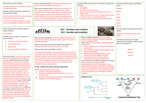 AQA Variation and evolution answer sheet
