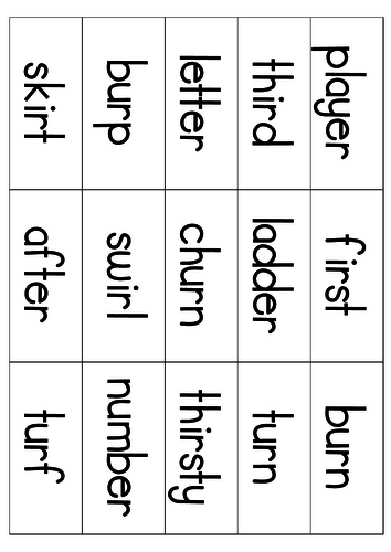 er ir ur word sorting activity/display (A3 paper)