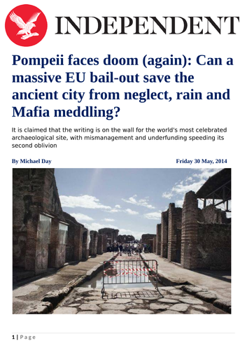 Newspaper article: Pompeii faces doom (again)