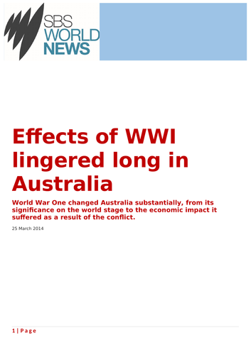 Ezine article: Effects of World War I lingered long in Australia