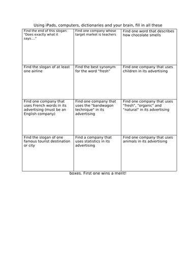 English - Advertising challenge