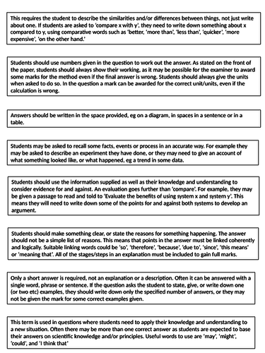 AQA Science 9-1 Command Word Activity