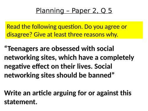 Language Paper 2 - Q5 Planning by angelakate | Teaching Resources