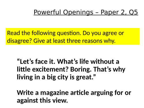 Language Paper 2 - Q5 Openings | Teaching Resources