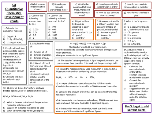 AQA 9-1 Chemistry Quantitative Revision Board