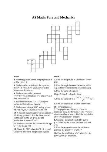 A Level Year 1/AS Maths Revision Cross Number