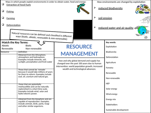 EDEXCEL GCSE (9-1) Geography A:  Energy Resource Management - Topic 6A Revision Sheets
