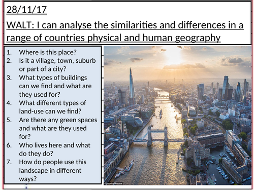 KS2 Geography lesson looking at identifying physical and human geography features
