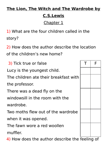 The Lion, The Witch and The Wardrobe - Guided reading planning, notebook and activity sheets