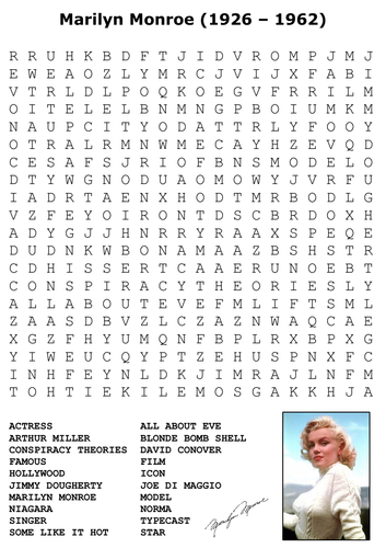 Marilyn Monroe Word Search