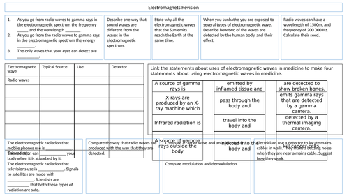 Physics Electromagnets Revision Sheet with answers AQA 9-1