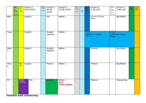 Year 3 - Weekly timetable master