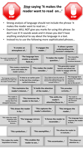 Last minute revision! A sheet showing alternatives to 'It makes the reader want to read on.!