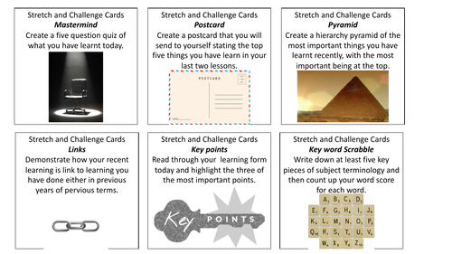 Stretch and Challenge Cards/Progress Pockets