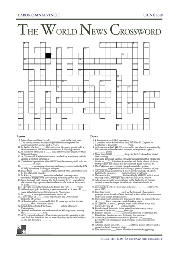 The World News Crossword - June 3rd, 2018