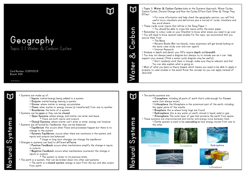 A Level Geography  I Chapter 1 Water & Carbon Cycles Revision Cards