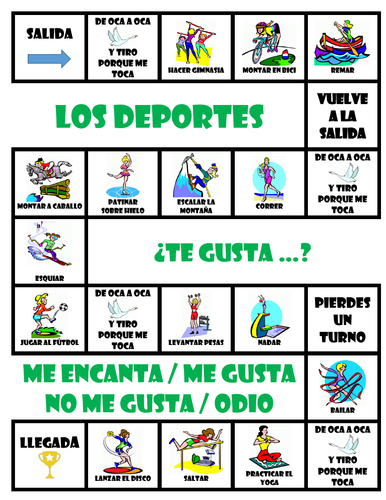 Los deportes - Encantar/Gustar/Odiar + Verbos - Juego de mesa