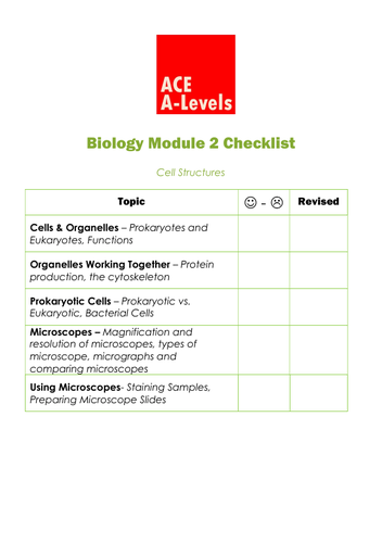 A Level Biology I Cell Structures I Section 1 Checklist