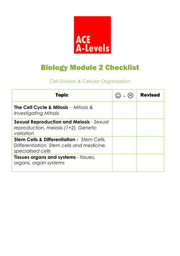 A Level Biology I Cell Division & Cellular Organisation I Section 6 Checklist