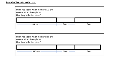 Measurement problems involving cm and mm.