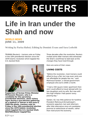 Ezine article: Life in Iran under the Shah and now