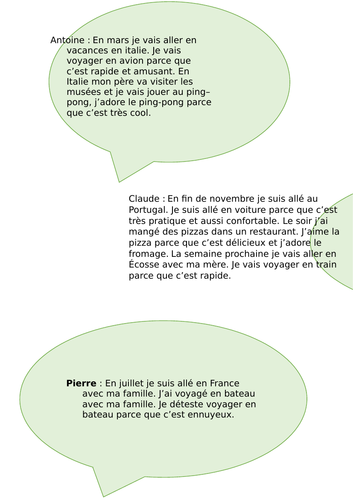 French holidays reading and writing