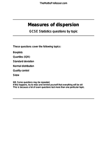 GCSE Statistics - Measures of dispersion