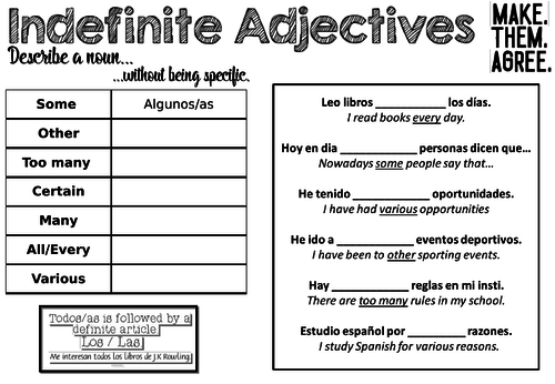 Spanish Indefinite Adjectives worksheet