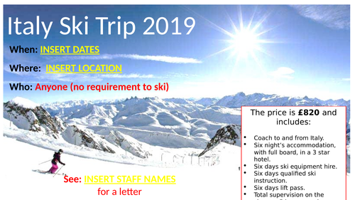 Ski Trip Letter & Advert