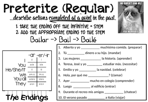 Spanish Preterite Tense Worksheet - Regular