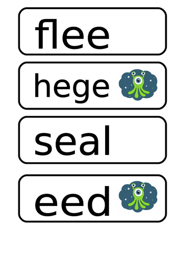 Phonics words 'ee' 'ea' 'e-e' 'e'