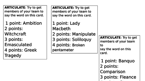 Macbeth Articulate Cards