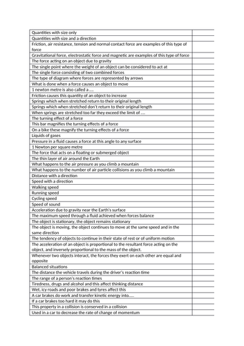 AQA FORCES 9-1 Key Words