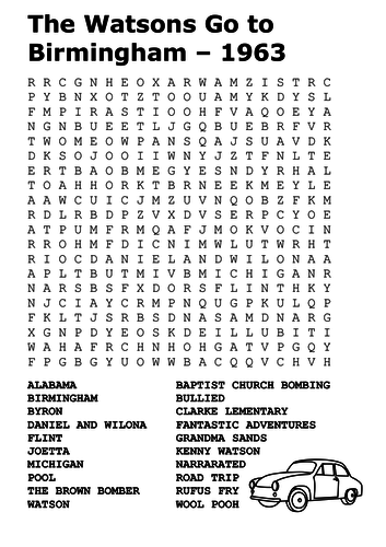 The Watsons Go To Birmingham 1963 Word Search Teaching Resources