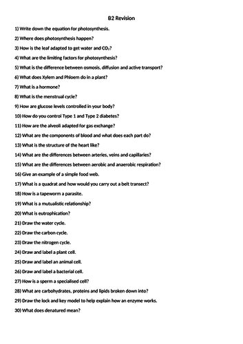 Edexcel Combined Science B2 Revision Questions