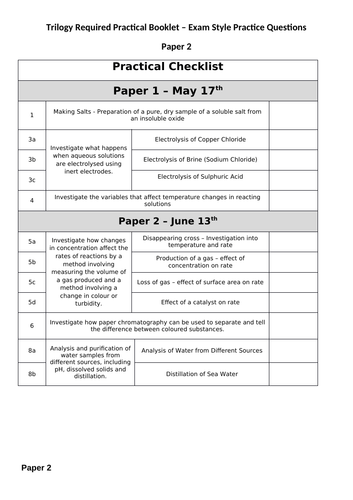 AQA 9-1 Paper 2 Trilogy Chem Required Prac notes and exam Qs | Teaching ...